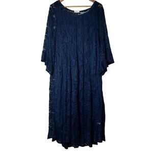 Kiyonna‎ NWT Dress Plus Size 4X Mid Length Navy Lace Overlay Slip Dress